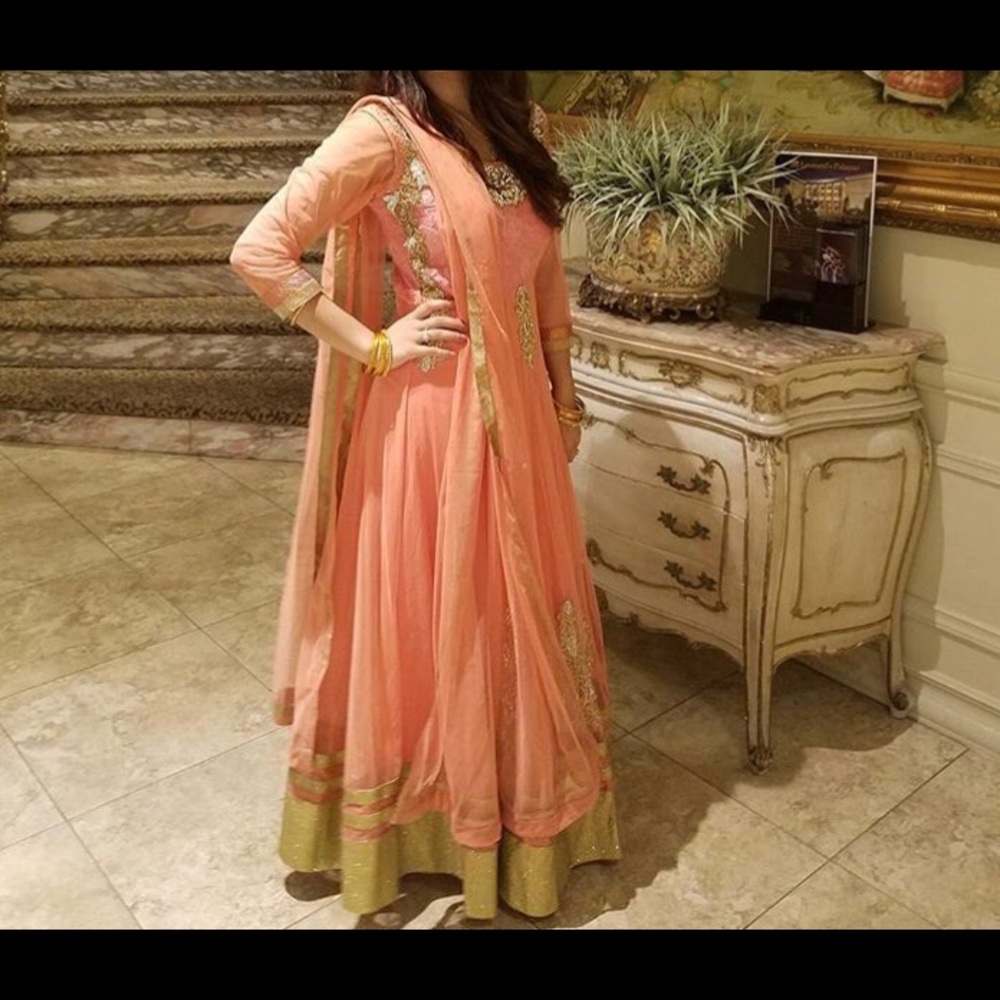 Flowy Floor Length Peach Anarkali